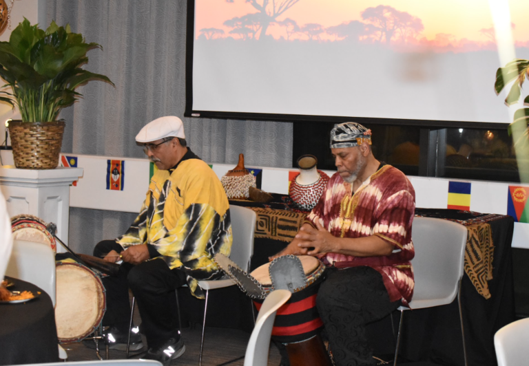 Victor Marshall performs traditional African drumming pieces. 