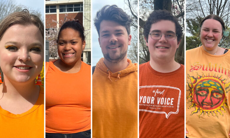 Rider students wear orange on April 11 to protest gun violence after threats were made to campus.