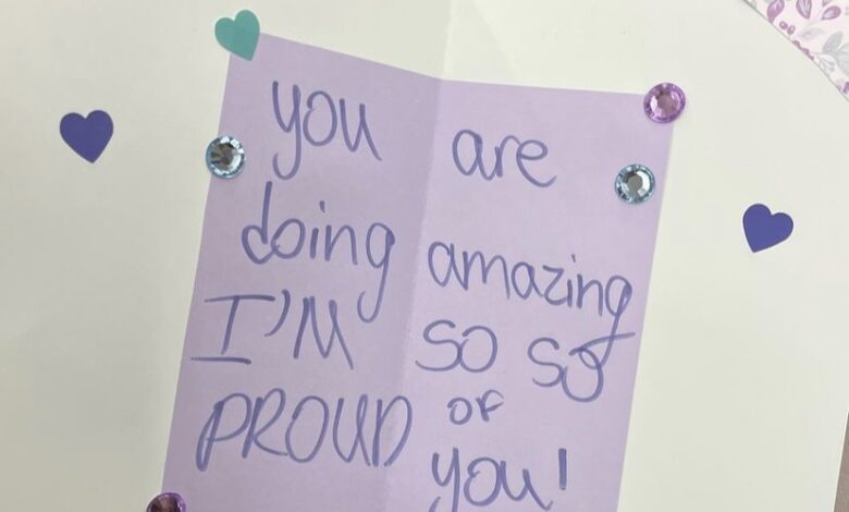 A heartfelt note written by a student to be given to a friend.