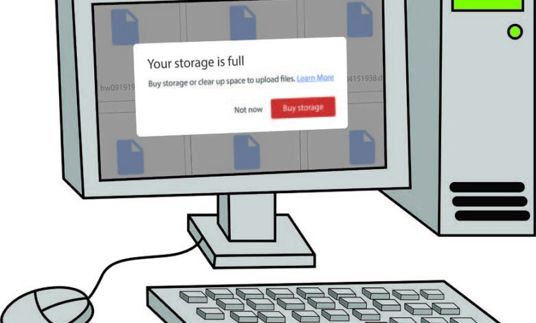 Graphic of computer with storage full message