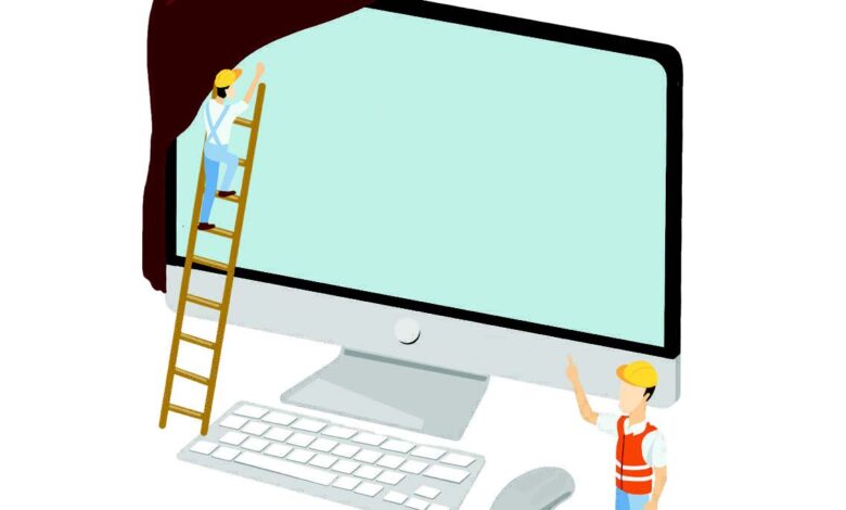 Graphic of construction workers working on computer