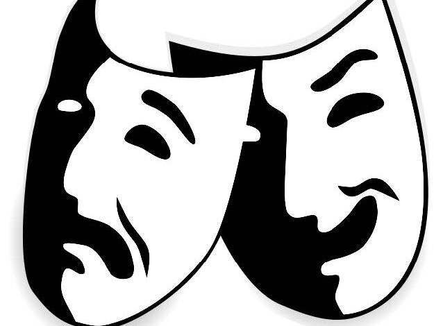Graphic of two theatre masks
