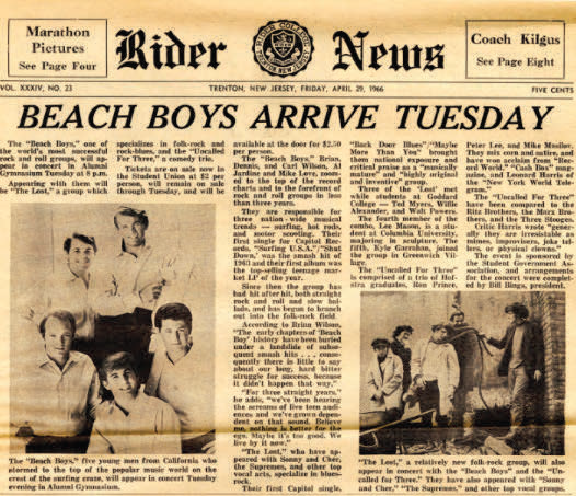 The Rider News previews The Beach Boys in 1966.