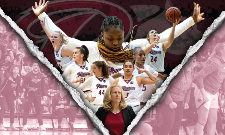 Rider Women's Basketball team and coach graphic