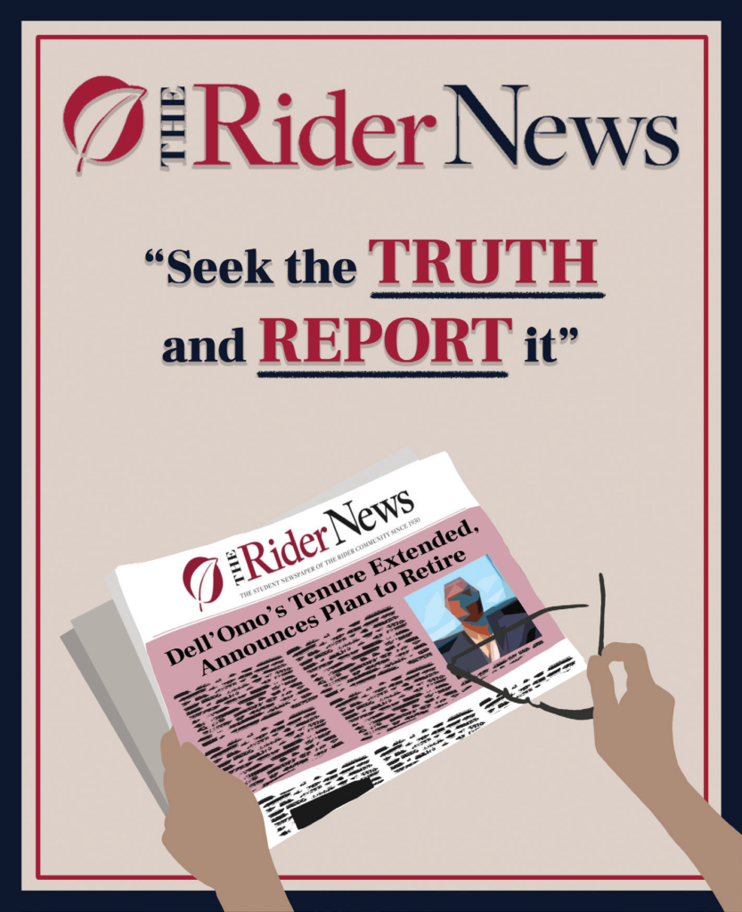 The Rider News "Seek the Truth and Report it" with a graphic of the newspaper