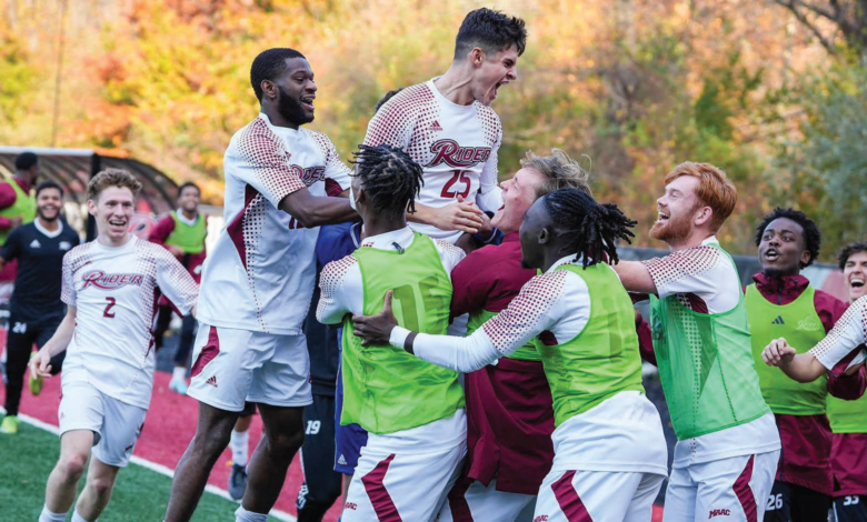 The Broncs celebrate after taking down the Marist Red Foxes to advance in the MAAC Tournament.