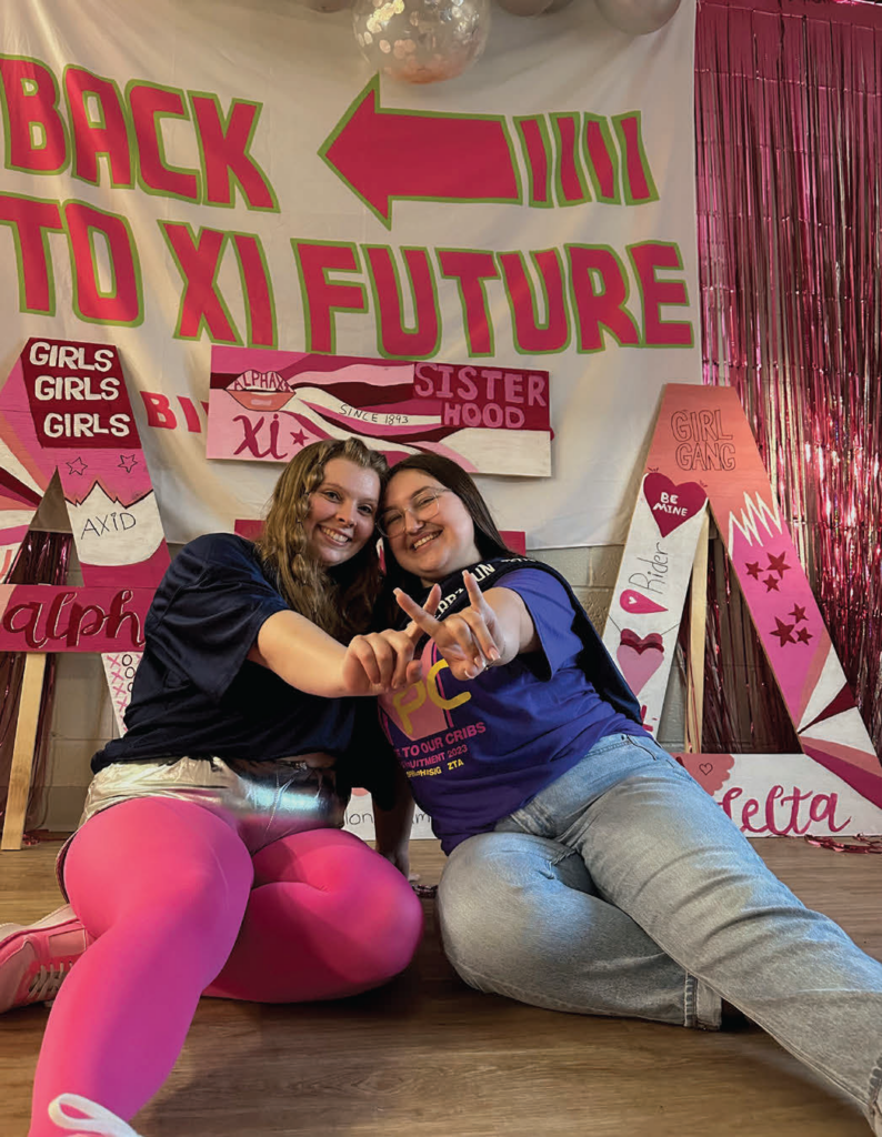 Riley Mozes with her Little Amanda Conover, a junior elementary education
major. Mozes and Conover are sisters of AXID.