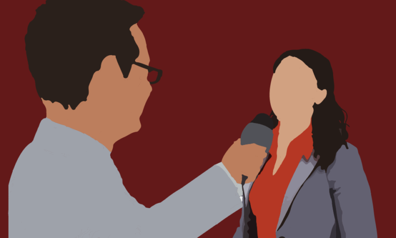 Graphic of person being interviewed