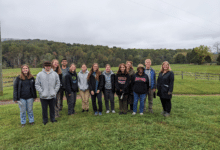 Students in Daniel Druckenbrod’s (second from right) Environmental Fiel Methods and Data Analysis class spend time collecting data at James Madison’s Montpelier plantation.