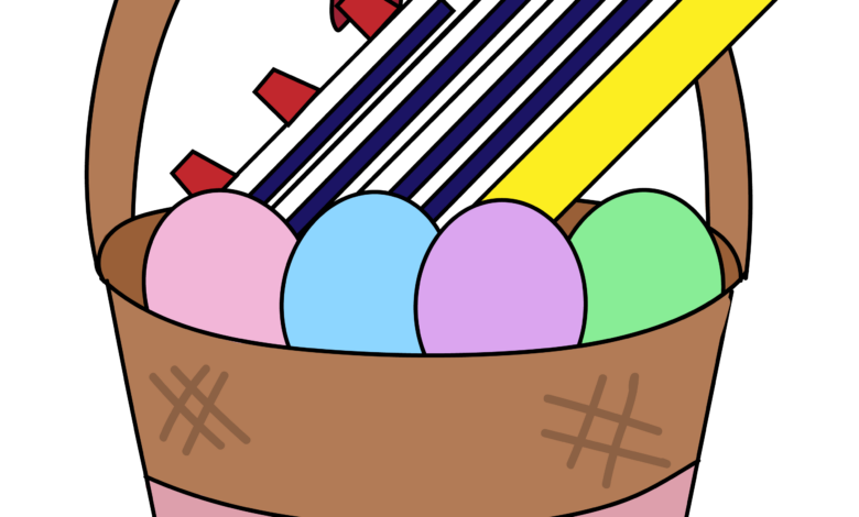 A graphic of an easter basket with a cruise ship in it
