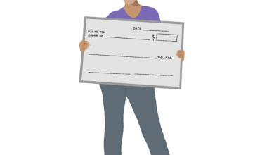 Graphic of woman holding big check