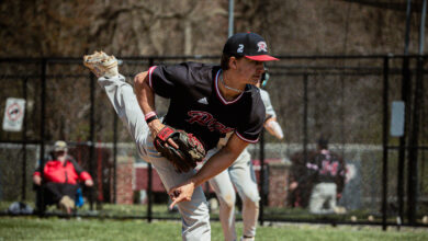 Graduate student Christian Coombes hurls a pitch towards home plate. Photo by Josiah Thomas/The Rider News