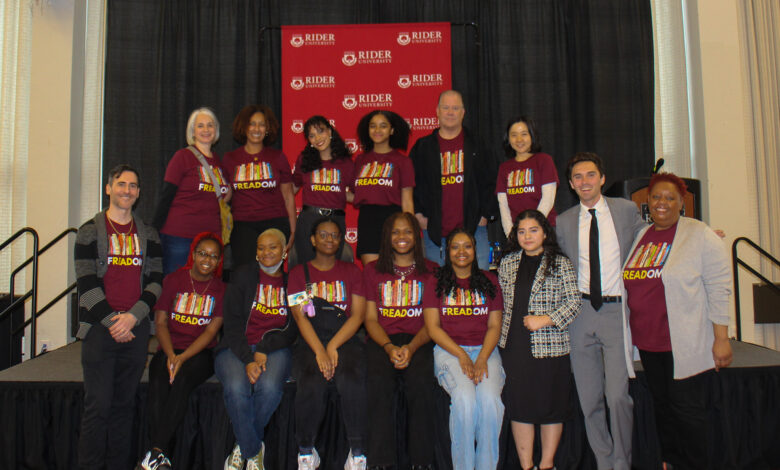 Members of Tapestry pose for a photo after the event with the panelists.