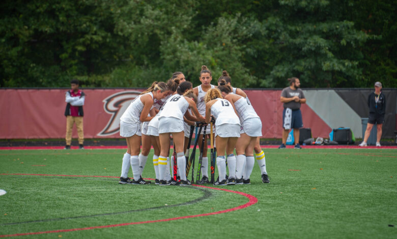 The Broncs huddle up near the top of the circle. Photo courtesy of Kaitlyn D'Alessio