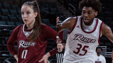 Senior guard Mariana Cos-Morales (left) and guard T.J. Weeks (right) were in attendance at the Oct. 8 MAAC Tipoff