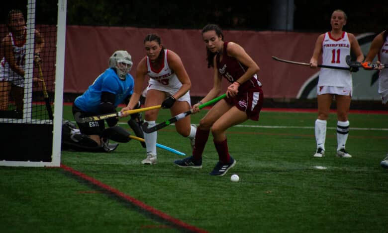 Freshman forward Olivia Machiavelli receives the ball in front of the cage. Photo by Destiny Pagan.