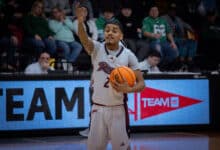 Sophomore guard Ruben Rodriguez calls out a play with the ball in hand. Photo by Destiny Pagan/The Rider News