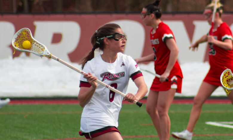 Junior attacker Katie Walsh warms up before her game. Photo by Maggie Kleiner/The Rider News