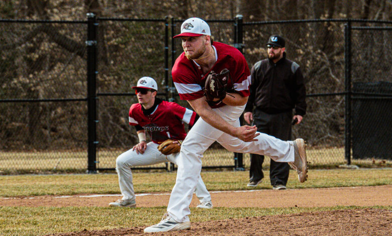 Junior pitcher Gavin Hawkes hurls his pitch toward the plate. Photo by Josiah Thomas