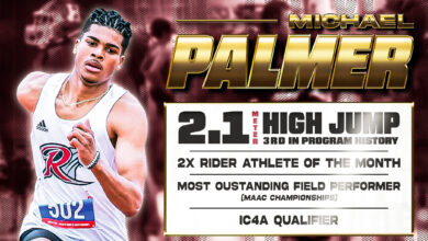 Junior jumper Michael Palmer has had an illustrious amount of success this season.Graphic by Josiah Thomas/The Rider News, Photo courtesy of Rider Athletics