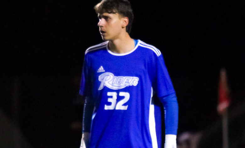 Graduate student goalkeeper Marius Helias stands in front of the goal. Photo by Liliana R. Basile/The Rider News