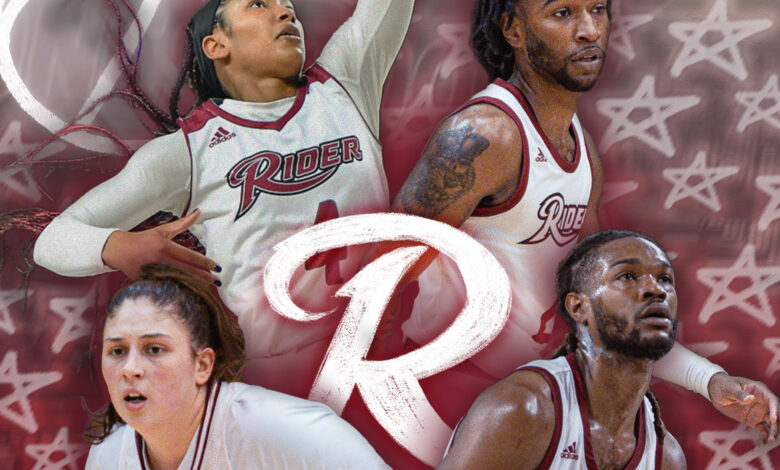 Allen Powell 24', Mervin James 23', Stella Johnson 20' and Taylor Langan 24', are just a few stars from Rider basketball that have made it to the pros. Graphic by Yanuel Santos, Photos by Mark Mohrman and Josiah Thomas/The Rider News