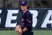 Senior pitcher PJ Craig strikes out six on April 17 against Manhattan University. Photo by Abby Ray/The Rider News