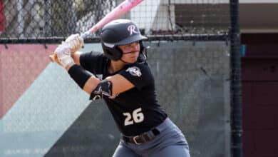 Senior outfielder Maddie Luedtke launched two home runs on April 15 against Lehigh University. Photo by Abby Ray/The Rider News