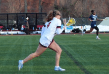 Redshirt junior attacker Maggie Hance advancing up the field. Photo by Morgan Dickens/The Rider News