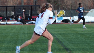 Redshirt junior attacker Maggie Hance advancing up the field. Photo by Morgan Dickens/The Rider News