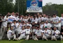 The 2026 Broncs became the first Rider baseball team in program history to win both regular season and conference tournament titles. Photo courtesy of Rider Athletics.