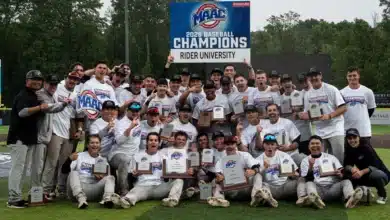 The 2026 Broncs became the first Rider baseball team in program history to win both regular season and conference tournament titles. Photo courtesy of Rider Athletics.