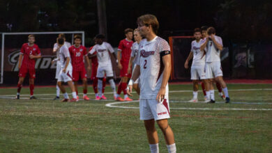 Senior defender Ryan Vaubel awaiting the free kick. Photo by Abby Ray/The Rider News