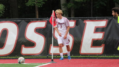 Sophomore midfielder Axel Lucas setting up for corner kick. Photo by Liliana R. Basile/The Rider News