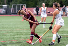 Senior midfielder Ang Borisow taking a shot past her defender. Photo courtesy of Rebekah Hartzell.