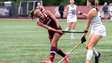 Senior midfielder Ang Borisow taking a shot past her defender. Photo courtesy of Rebekah Hartzell.