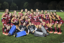Rider field hockey joining together after a dominant victory over Mercyhurst University. Photo by N.D. Medal/The Rider News