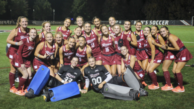 Rider field hockey joining together after a dominant victory over Mercyhurst University. Photo by N.D. Medal/The Rider News