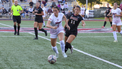 Junior forward Tess Ferrie pushing the pace forward. Photo by Liliana R. Basille/The Rider News.