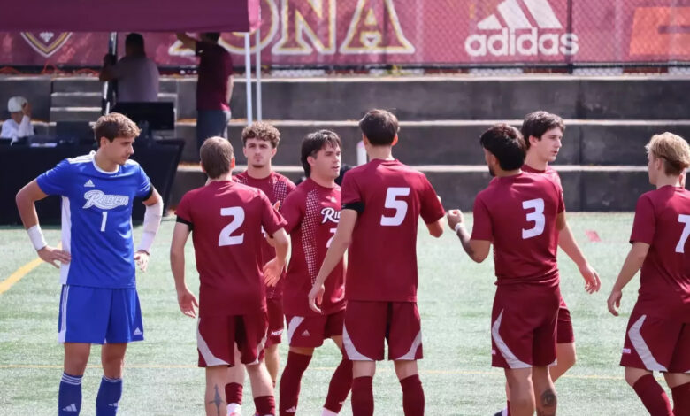 Rider men’s soccer preparing for the pre-match introductions. Photo courtesy of Steven Morano.